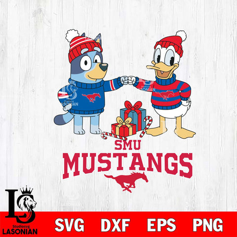 SMU Mustangs Bluey With Donald Duck Christmas File Cut, NCAA SVG DXF EPS PNG FILE, Digital Download,Instant Download, Silhouette