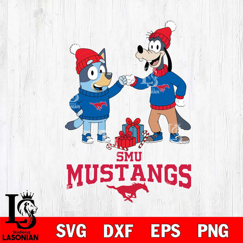 SMU Mustangs Bluey With Goofy Christmas File Cut, NCAA SVG DXF EPS PNG FILE, Digital Download,Instant Download, Silhouette