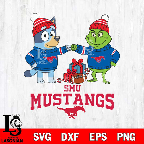 SMU Mustangs Bluey With Grinch Christmas File Cut, NCAA SVG DXF EPS PNG FILE, Digital Download,Instant Download, Silhouette