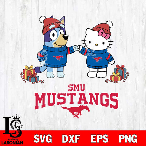 SMU Mustangs Bluey With Hello kitty Christmas File Cut, NCAA SVG DXF EPS PNG FILE, Digital Download,Instant Download, Silhouette