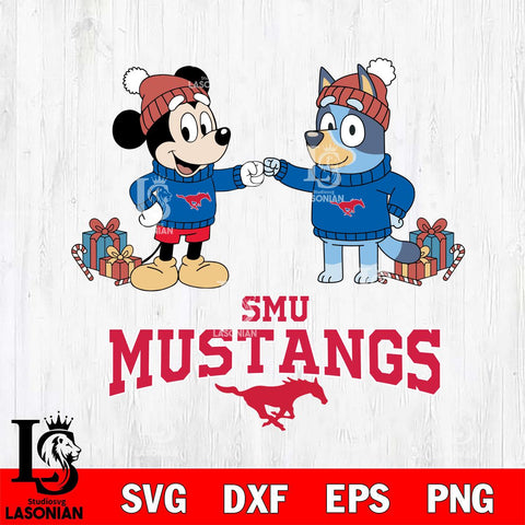 SMU Mustangs Bluey With Mickey Christmas File Cut, NCAA SVG DXF EPS PNG FILE, Digital Download,Instant Download, Silhouette