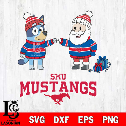 SMU Mustangs Bluey With Satan Christmas File Cut, NCAA SVG DXF EPS PNG FILE, Digital Download,Instant Download, Silhouette