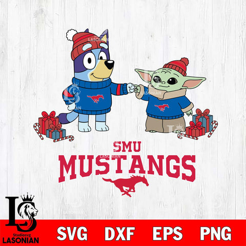 SMU Mustangs Bluey With Yoda Christmas File Cut, NCAA SVG DXF EPS PNG FILE, Digital Download,Instant Download, Silhouette