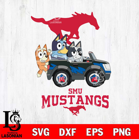 SMU Mustangs Bluey friends car Svg Eps Dxf Png File, NCAA svg, Digital Download, Instant Download