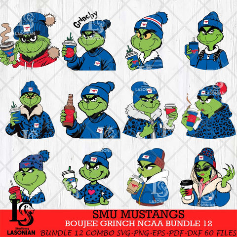 SMU Mustangs Boujee Grinch NCAA Bundle 12 SVG Eps Dxf Png File, Digital Download, Instant Download