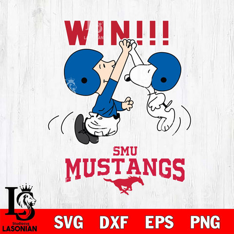 SMU Mustangs Charlie Brown and Snoopy Win Svg Eps Dxf Png File, NCAA svg , Digital Download , Instant Download, Cricut File