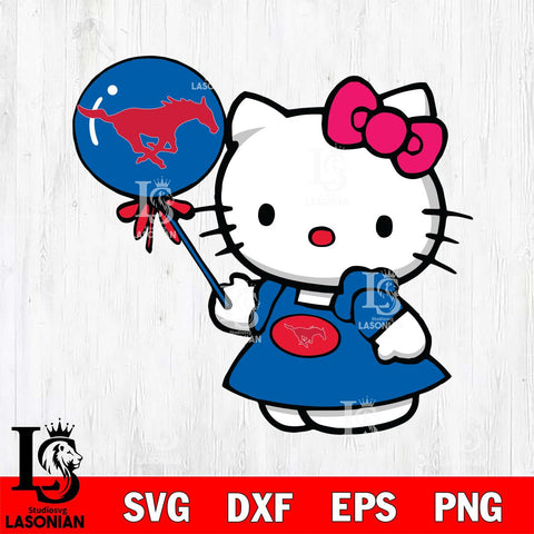 SMU Mustangs Cute Hello Kitty 2 Svg Eps Dxf Png File, Digital Download, Instant Download