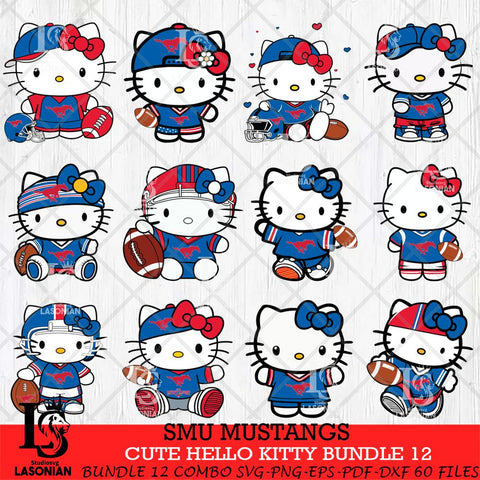 SMU Mustangs Cute Hello Kitty Bundle 12 SVG Eps Dxf Png File, NCAA Bundle svg, Digital Download, Instant Download
