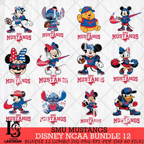 SMU Mustangs Disney NCAA Bundle Svg PNG 12 Svg Eps Dxf Png File, Digital Download