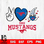 SMU Mustangs Gnomes Peace & Love Svg Eps Dxf Png File, Digital Download, Instant Download