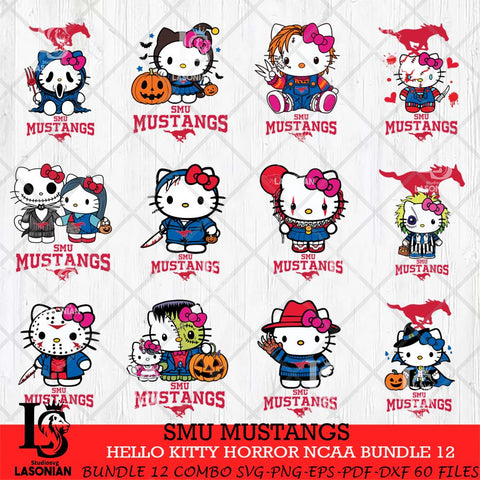 SMU Mustangs Hello Kitty Horror NCAA Bundle 12 SVG Svg Eps Dxf Png File, Digital Download