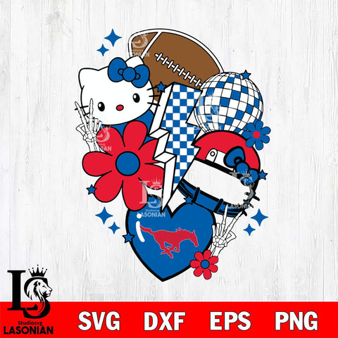 SMU Mustangs Hello Kitty NCAA 2 Svg Eps Dxf Png File, Digital Download, Instant Download