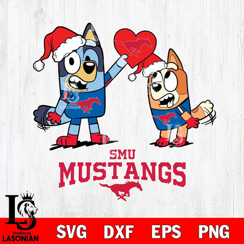 SMU Mustangs Love Bluey Christmas Svg Eps Dxf Png File, Digital Download