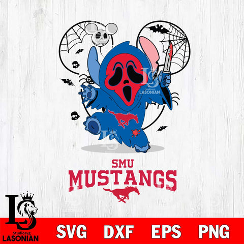 SMU Mustangs Stitch Ghost Face Halloween 2 Svg Eps Dxf Png File, Digital Download, Instant Download