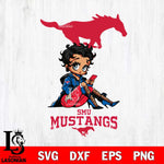 SMU Mustangs Style Black Fan Girl Betty Boop, Svg Eps Dxf Png File, Digital Download