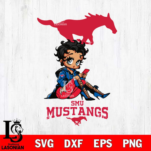 SMU Mustangs Style Black Fan Girl Betty Boop, Svg Eps Dxf Png File, Digital Download