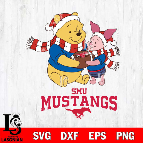 SMU Mustangs Winnie the Pooh & Piglet Football Cricut,Christmas SVG DXF EPS PNG FILE, NCAA Digital Download,Instant Download, Silhouette