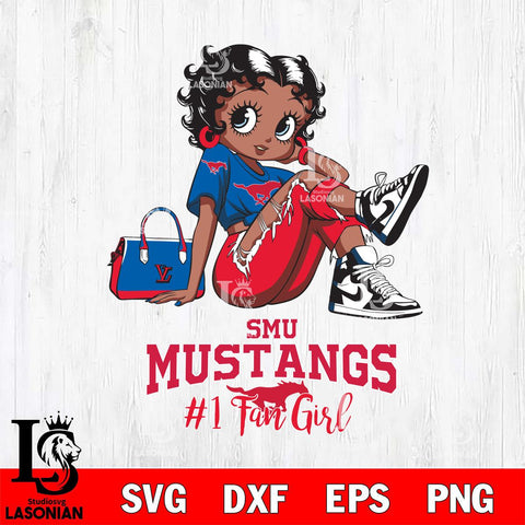 SMU Mustangs #1 Black Fan Girl Betty Boop, Svg Eps Dxf Png File, Digital Download