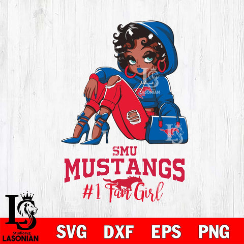 SMU Mustangs #1 beauty Black Fan Girl, Svg Eps Dxf Png File, Digital Download