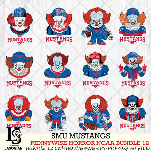 SMU Mustangs  Pennywise Horror NCAA Bundle 12 SVG Svg Eps Dxf Png File, Digital Download