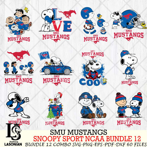 SMU Mustangs  Snoopy NCAA Bundle 12 SVG Svg Eps Dxf Png File, Digital Download