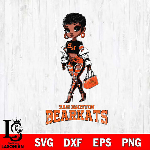 Sam Houston Bearkats Beautiful Black Fan Girl, Svg Eps Dxf Png File, Digital Download