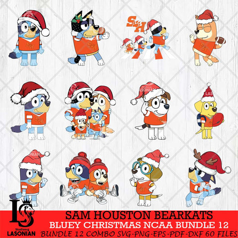Sam Houston Bearkats Bluey Christmas NCAA Bundle 12 SVG Eps Dxf Png File, Digital Download, Instant Download