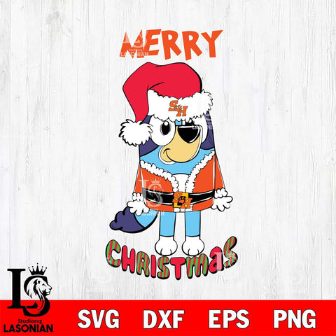Sam Houston Bearkats Bluey Merry Christmas Bluey Santa Claus Svg Eps Dxf Png File, Digital Download