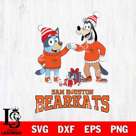 Sam Houston Bearkats Bluey With Goofy Christmas File Cut, NCAA SVG DXF EPS PNG FILE, Digital Download,Instant Download, Silhouette