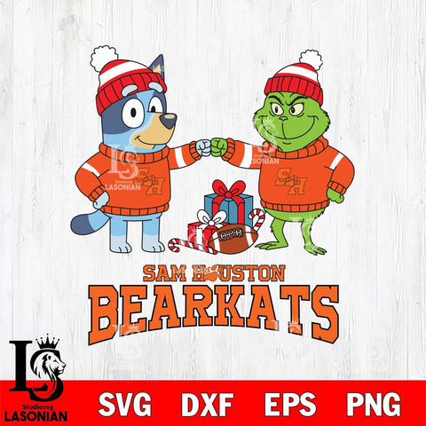 Sam Houston Bearkats Bluey With Grinch Christmas File Cut, NCAA SVG DXF EPS PNG FILE, Digital Download,Instant Download, Silhouette