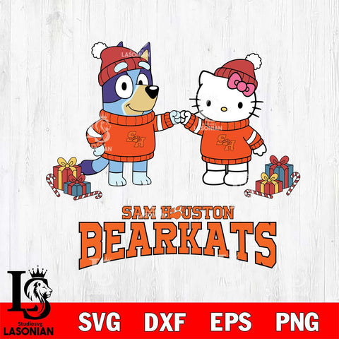 Sam Houston Bearkats Bluey With Hello kitty Christmas File Cut, NCAA SVG DXF EPS PNG FILE, Digital Download,Instant Download, Silhouette