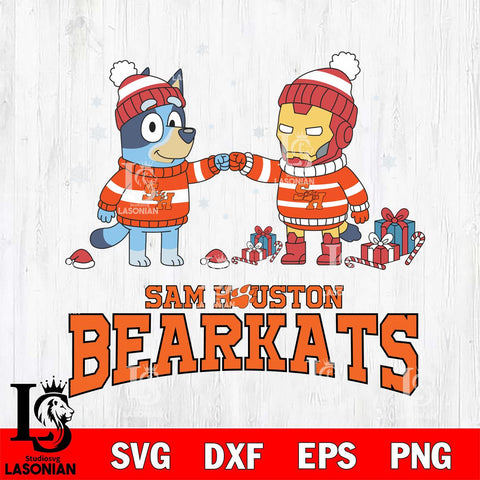 Sam Houston Bearkats Bluey With Iron man Christmas File Cut, NCAA SVG DXF EPS PNG FILE, Digital Download,Instant Download, Silhouette