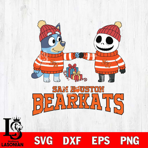 Sam Houston Bearkats Bluey With Jack Skellington Christmas File Cut, NCAA SVG DXF EPS PNG FILE, Digital Download,Instant Download, Silhouette