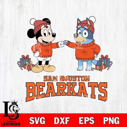 Sam Houston Bearkats Bluey With Mickey Christmas File Cut, NCAA SVG DXF EPS PNG FILE, Digital Download,Instant Download, Silhouette