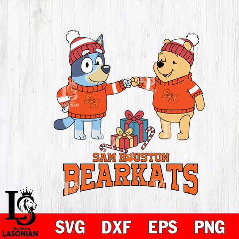 Sam Houston Bearkats Bluey With Winnie The Pooh Christmas File Cut, NCAA SVG DXF EPS PNG FILE, Digital Download,Instant Download, Silhouette