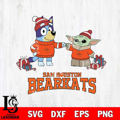 Sam Houston Bearkats Bluey With Yoda Christmas File Cut, NCAA SVG DXF EPS PNG FILE, Digital Download,Instant Download, Silhouette