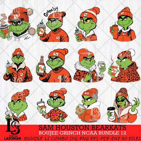 Sam Houston Bearkats Boujee Grinch NCAA Bundle 12 SVG Eps Dxf Png File, Digital Download, Instant Download