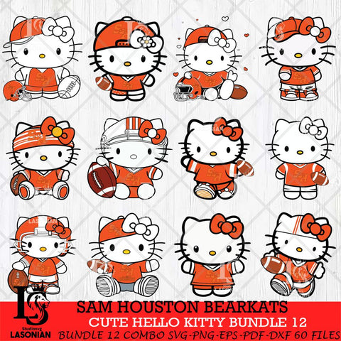 Sam Houston Bearkats Cute Hello Kitty Bundle 12 SVG Eps Dxf Png File, NCAA Bundle svg, Digital Download, Instant Download