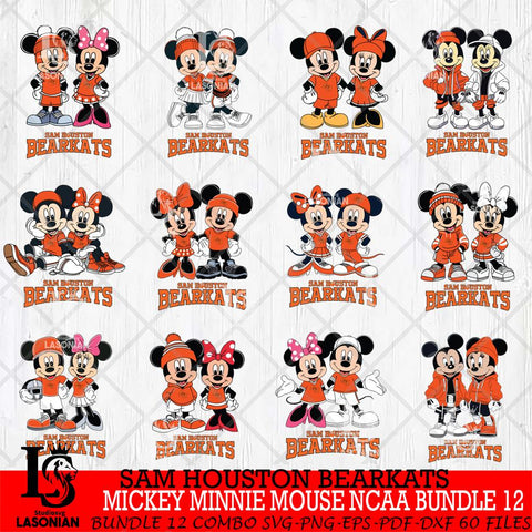 Sam Houston Bearkats Mickey Minnie Mouse NCAA Bundle 12 Svg Eps Dxf Png File, Bundle NCAA svg , File Cut , Digital Download , Instant Download, Cut Svg Files