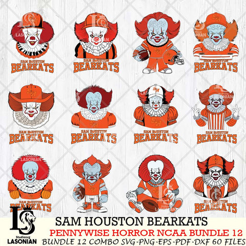 Sam Houston Bearkats  Pennywise Horror NCAA Bundle 12 SVG Svg Eps Dxf Png File, Digital Download