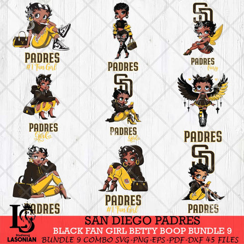 San Diego Padres Black Fan Girl Betty Boop Bundle 9, Svg Eps Dxf Png File, Digital Download
