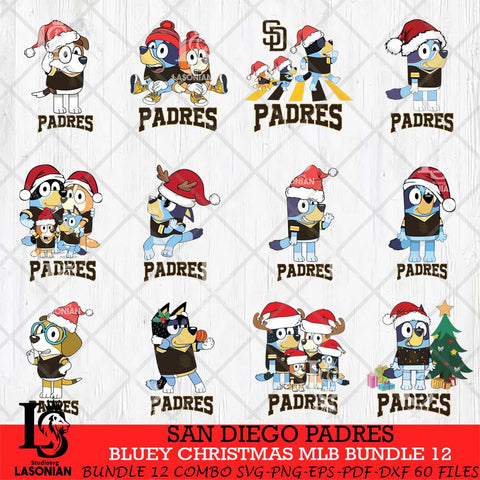 San Diego Padres Bluey Christmas MLB Bundle 12 file Cricut , Bluey Cricut , Christmas Svg , Bluey svg , Digital Download, dxf eps png pdf file