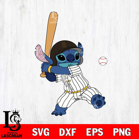 San Diego Padres Stitch hits ball SVG DXF EPS PNG FILE, MLB File Cut, Digital Download,Instant Download, Silhouette, Stitch Cricut