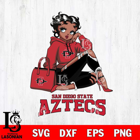 San Diego State Aztecs Awesome Black Fan Girl Betty Boop, Svg Eps Dxf Png File, Digital Download