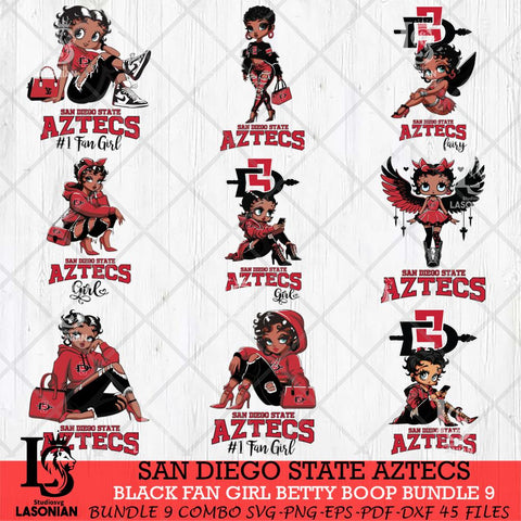 San Diego State Aztecs Black Fan Girl Betty Boop Bundle 9, Svg Eps Dxf Png File, Digital Download