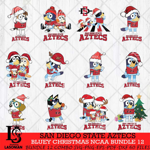 San Diego State Aztecs Bluey Christmas NCAA Bundle 12 Cricut File Cut Files , Bluey Cricut , Christmas Svg , Bluey svg , Digital Download, dxf eps png pdf file