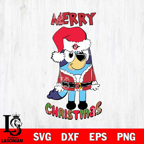 San Diego State Aztecs Bluey Merry Christmas Bluey Santa Claus Svg Eps Dxf Png File, Digital Download