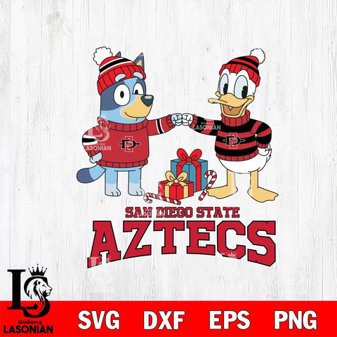 San Diego State Aztecs Bluey With Donald Duck Christmas File Cut, NCAA SVG DXF EPS PNG FILE, Digital Download,Instant Download, Silhouette