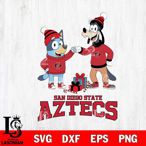 San Diego State Aztecs Bluey With Goofy Christmas File Cut, NCAA SVG DXF EPS PNG FILE, Digital Download,Instant Download, Silhouette