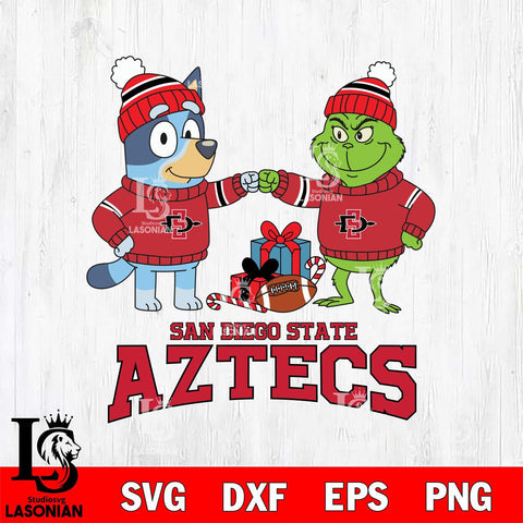 San Diego State Aztecs Bluey With Grinch Christmas File Cut, NCAA SVG DXF EPS PNG FILE, Digital Download,Instant Download, Silhouette